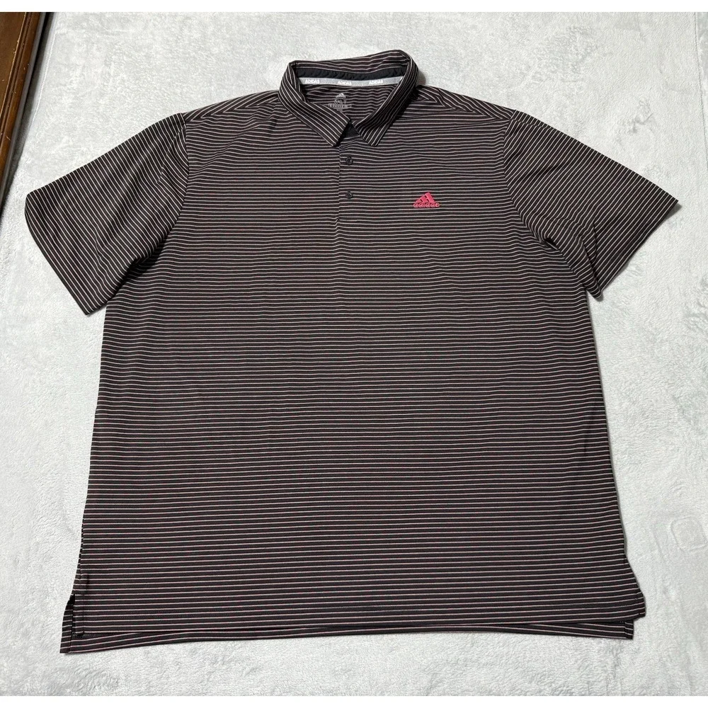 Adidas Golf Polo Shirt Mens 3XLT Black Striped Performance Short Sleeve Stretch